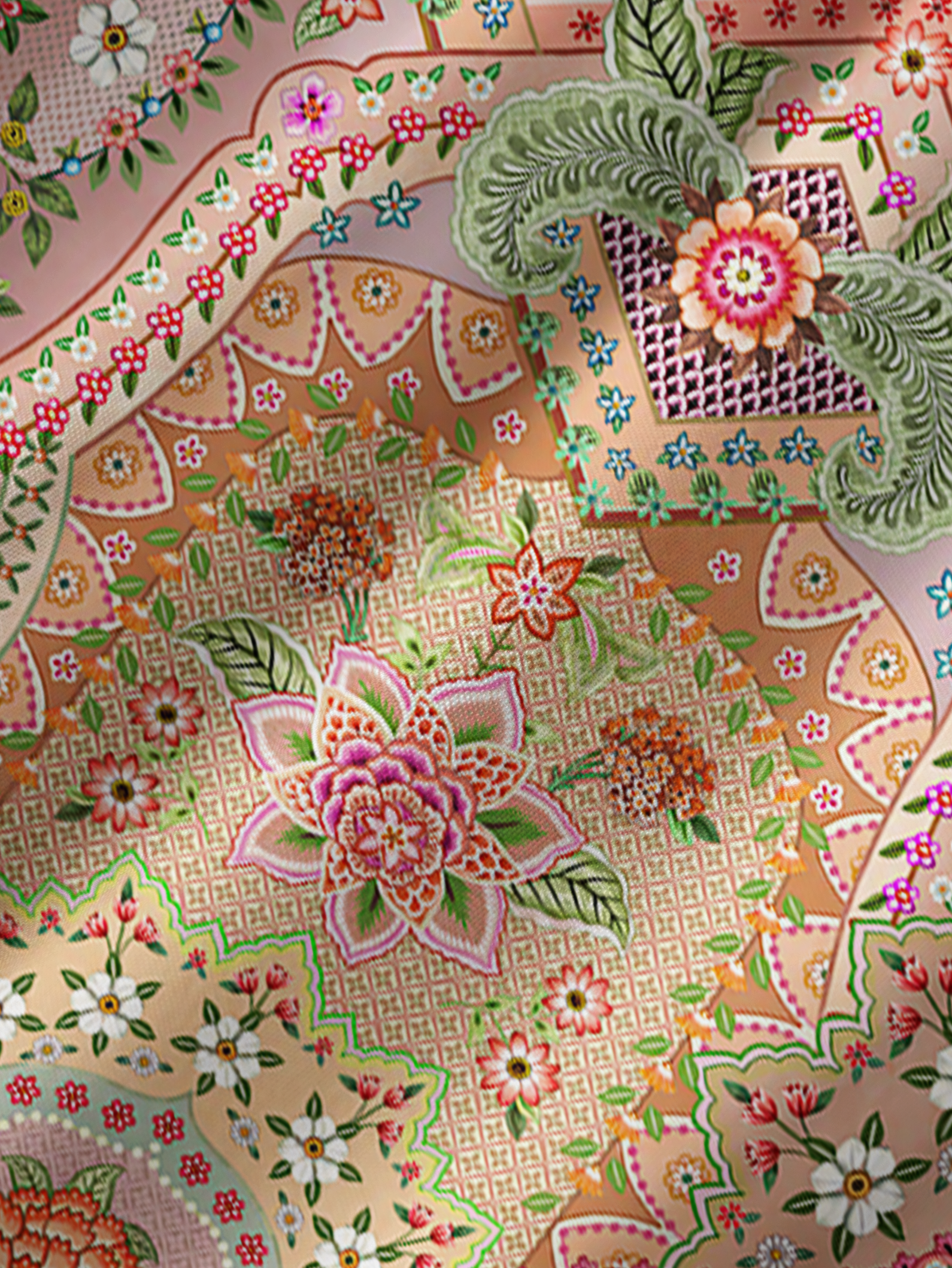 Patchwork Mandala Floral Square Neckline Cap Sleeve Maxi Dress