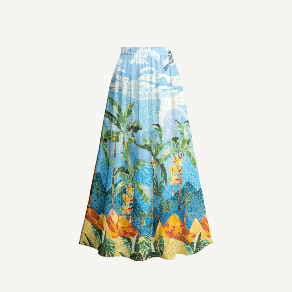 Rainforest Palm Tree Ruffled V Neck One Piece Swimsuit and Matching Midi Skirt Set