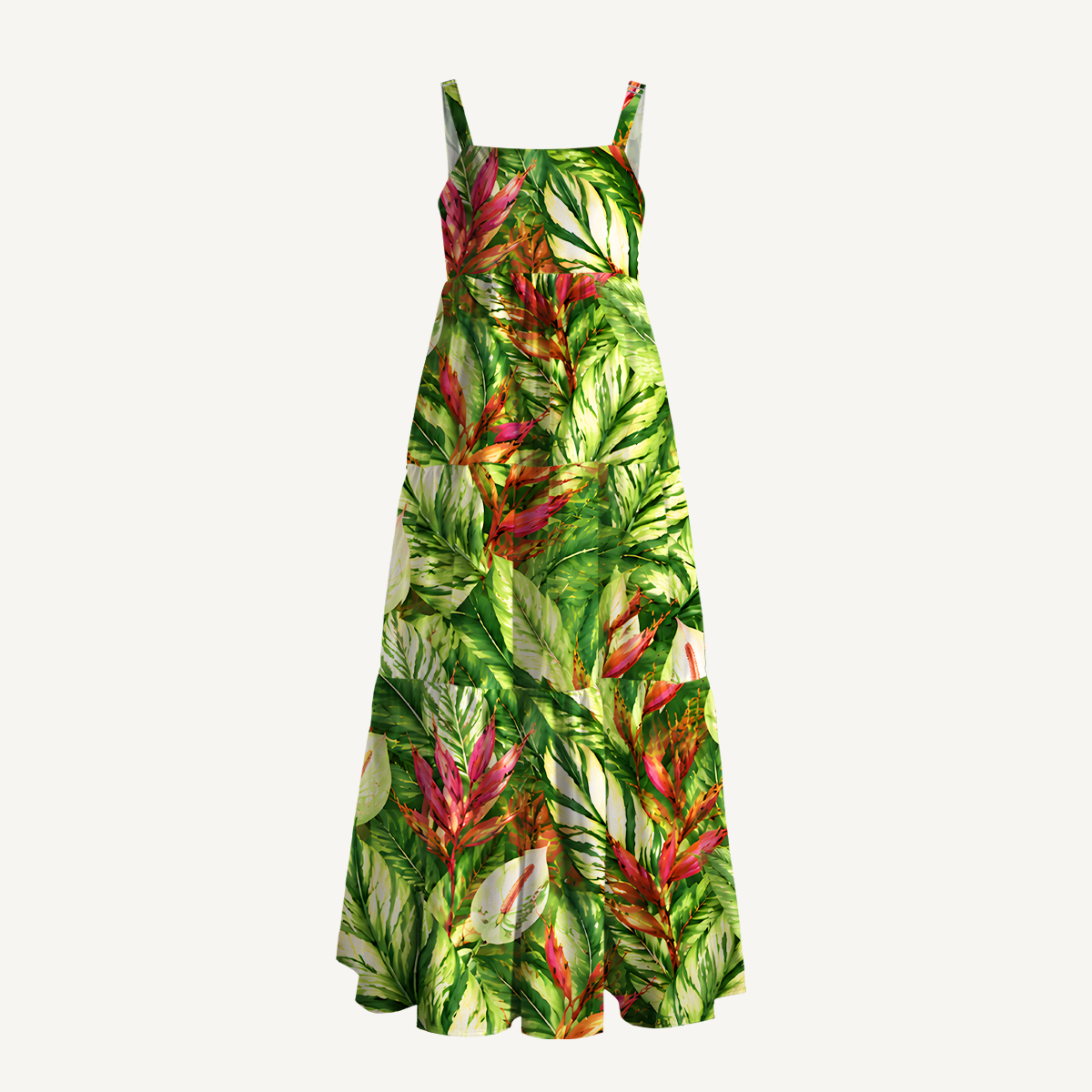 Tropical Flowers Wide Straps Maxi Dress With Pockets