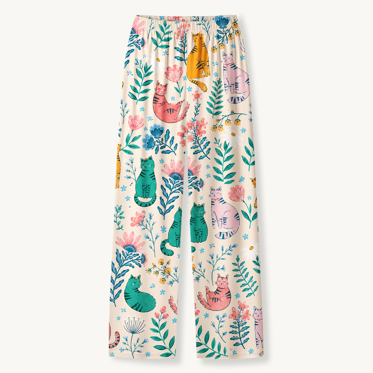 Whimsical Garden Cat & Wildflower Long Sleeves Pajama Sets