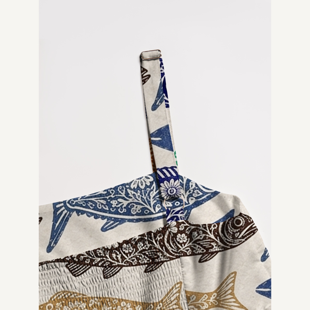 Colorful Floral Fish Print Boho Strap Maxi Dress With Pockets