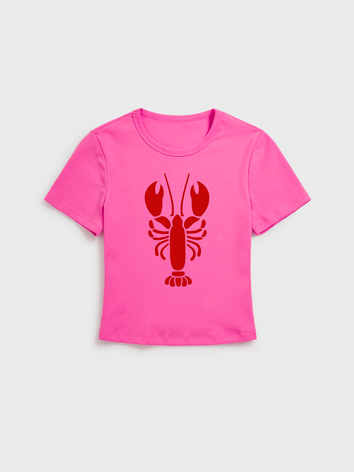 Pink Lobster Print Crew Neck Cotton Tee