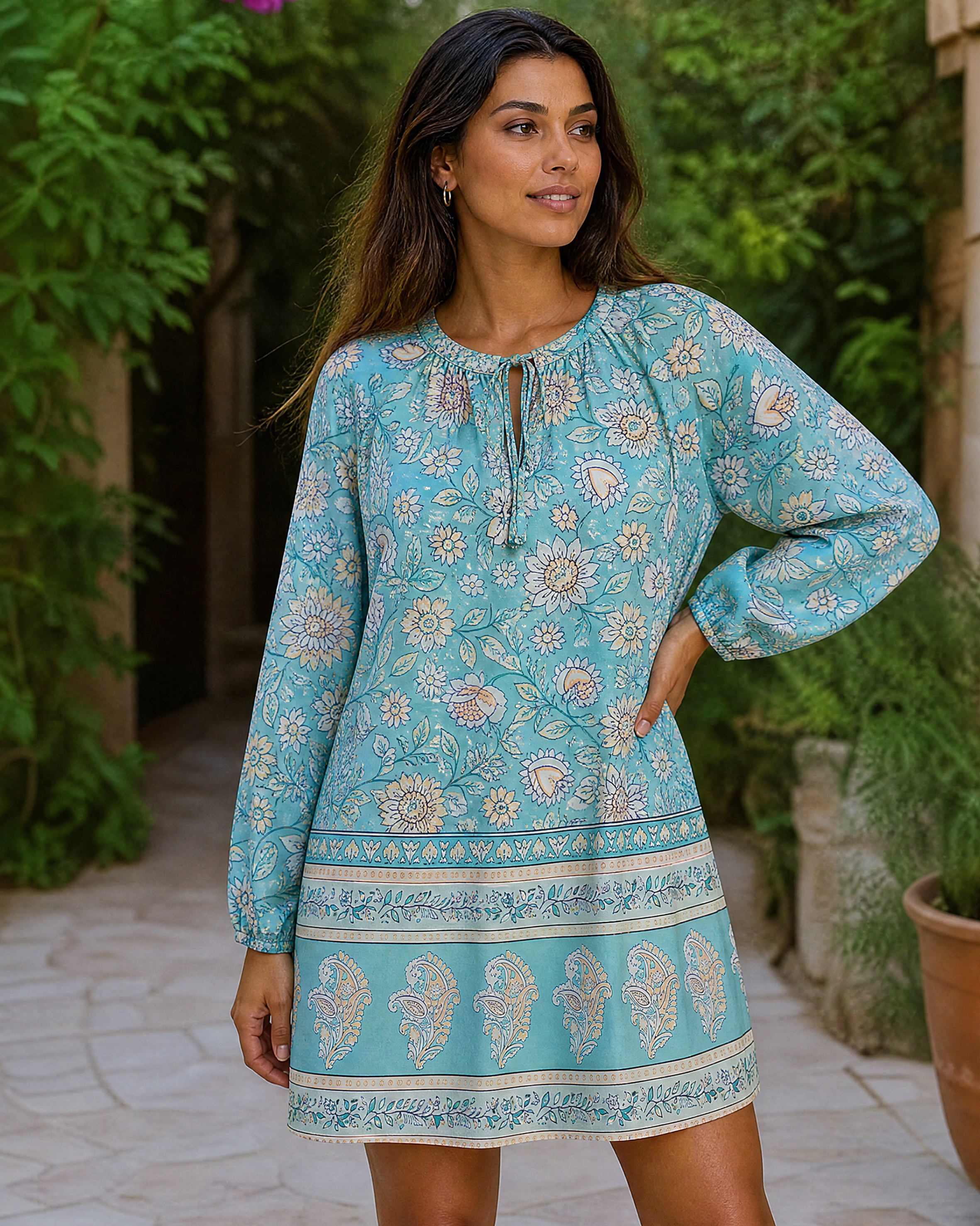 Turquoise Garden Paisley Womens Mini Dress