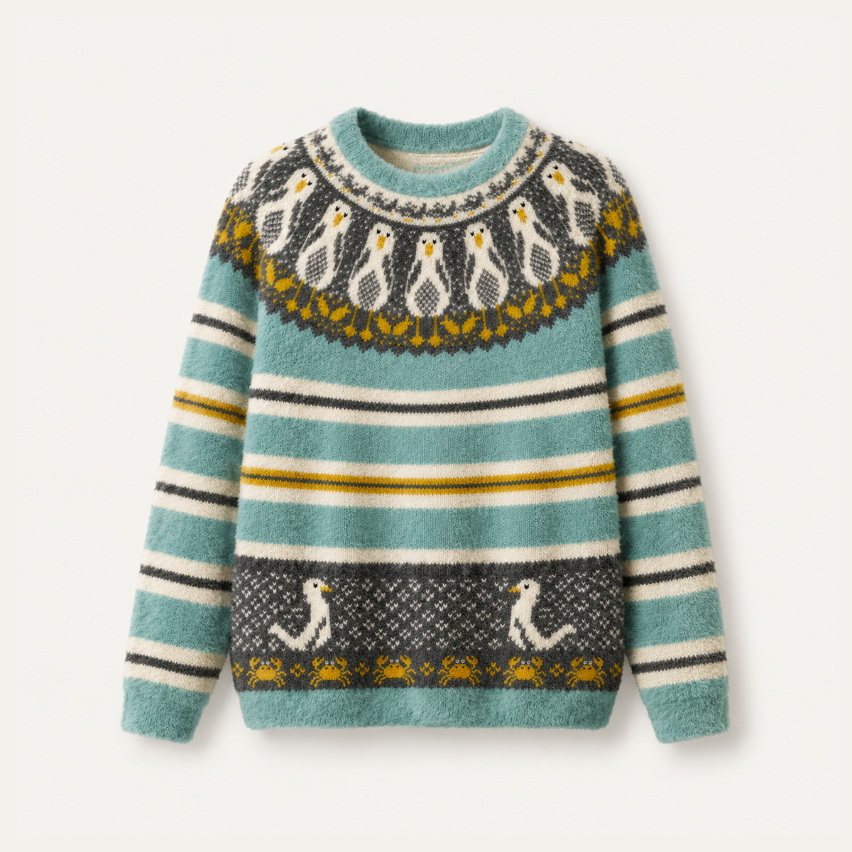 Coastal Seagull & Crab Crewneck Sweater
