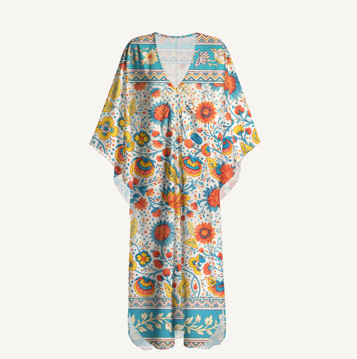 Moroccan Garden Pattern Soft Kaftan Maxi Dress