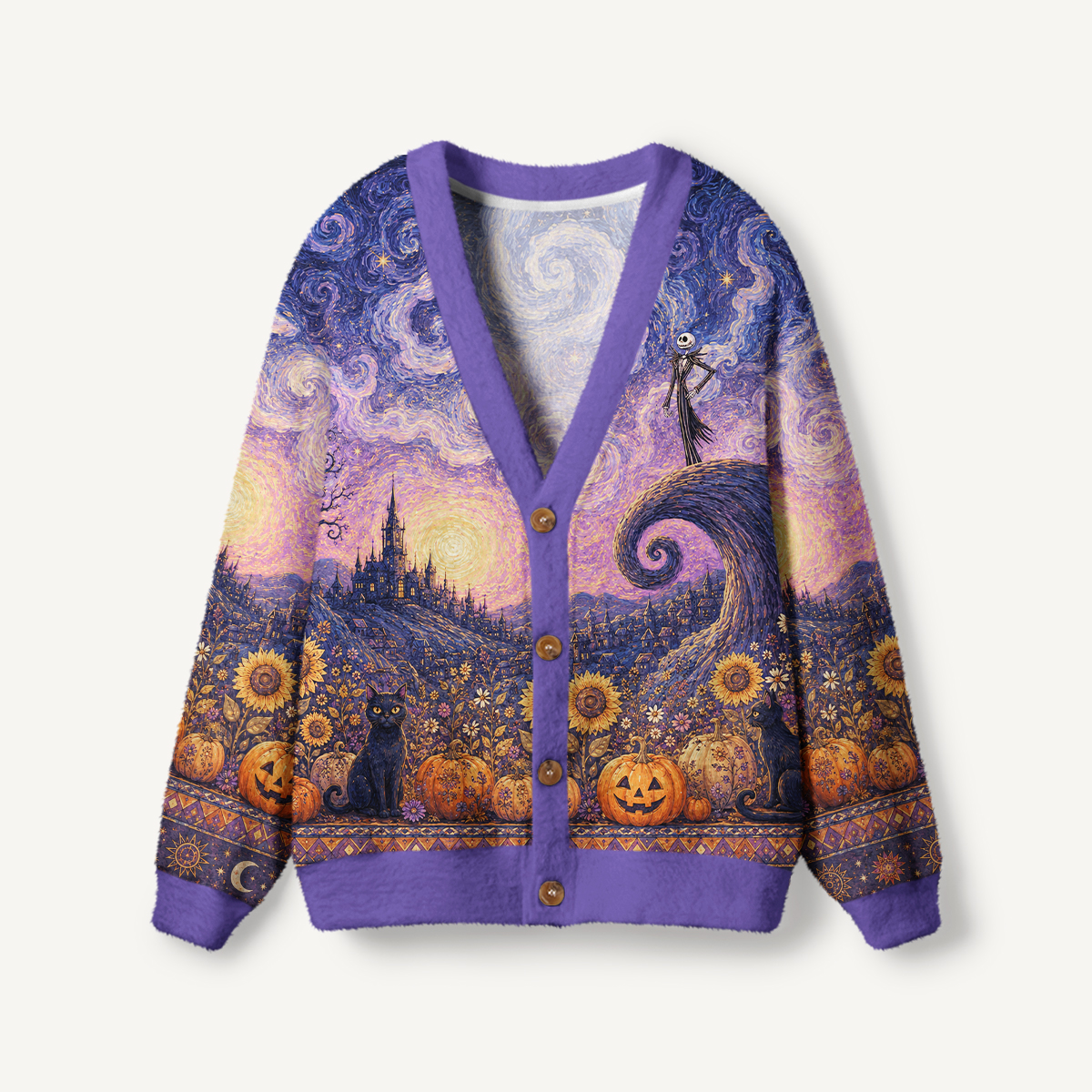 Mystic Halloween Nightfall Garden Pattern Buttons Women Cardigan Sweaters