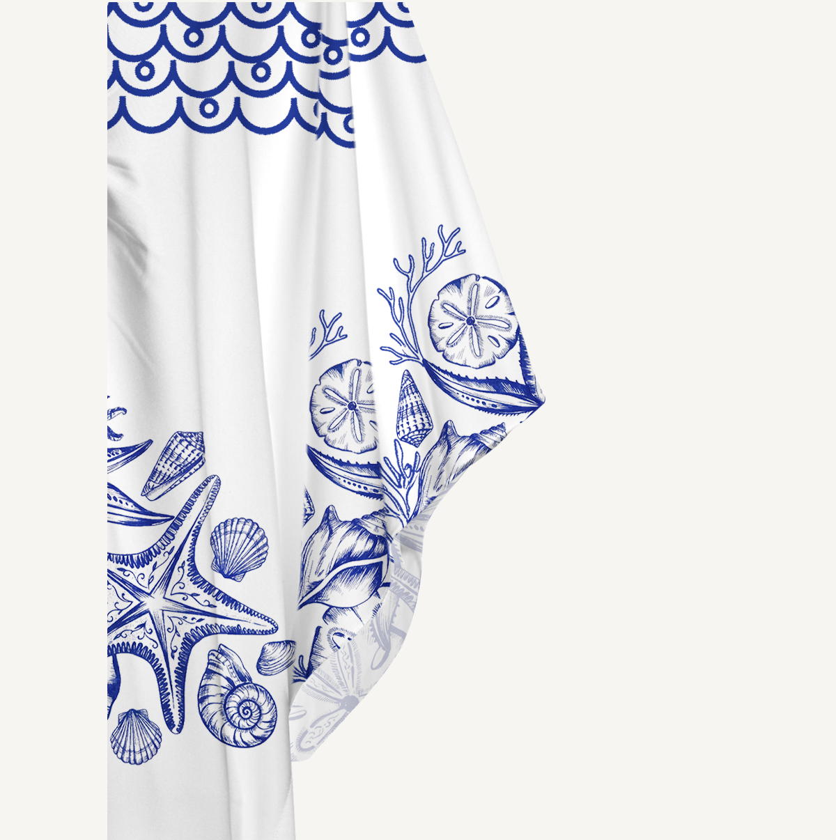 Coastal Nautical Starfish Print Kimono Sleeve Kaftan Dress
