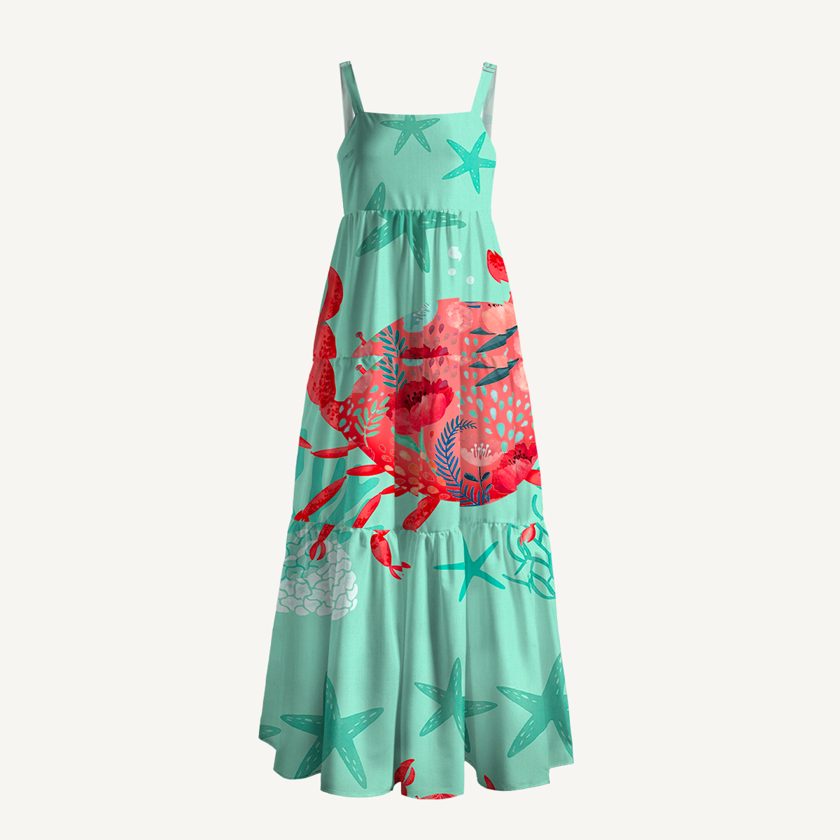 Floral Crab Wide Straps Maxi Dress With Pockets