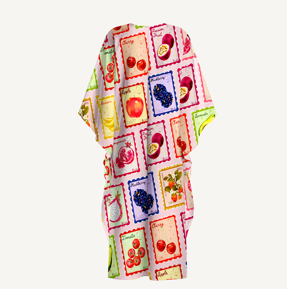 Summer Fruits Stamp Kimono Sleeve Kaftan Dress