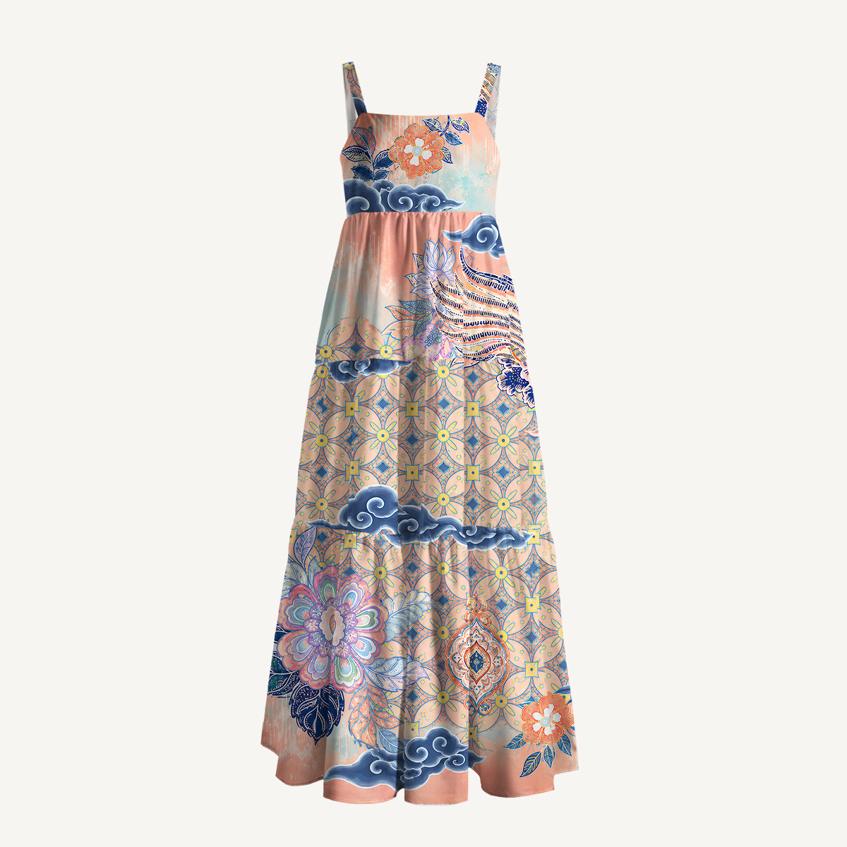 Boho Botanical Print Strap Maxi Dress With Pockets