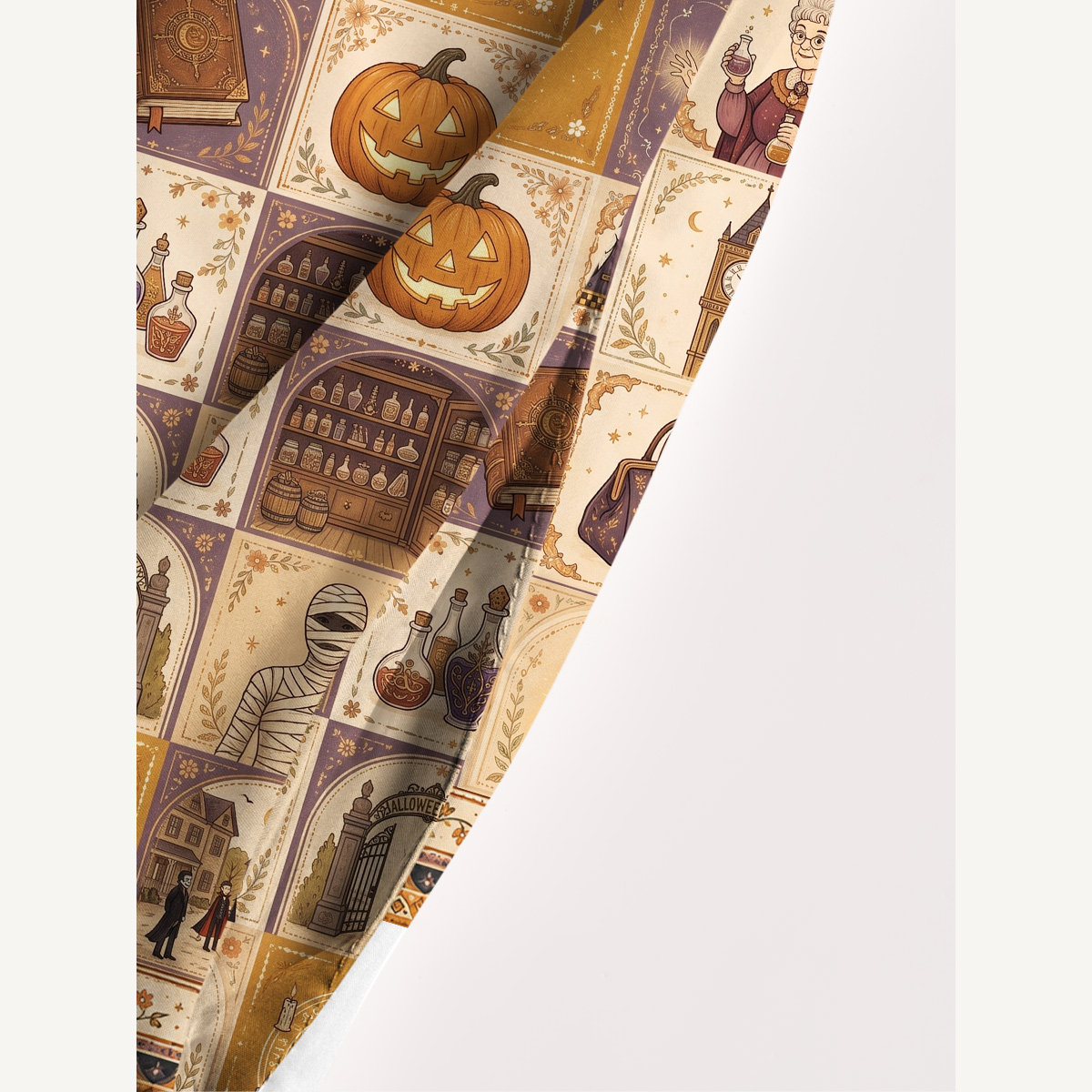 Mystical Halloween Village Patchwork Strap Maxi Dress With Pockets