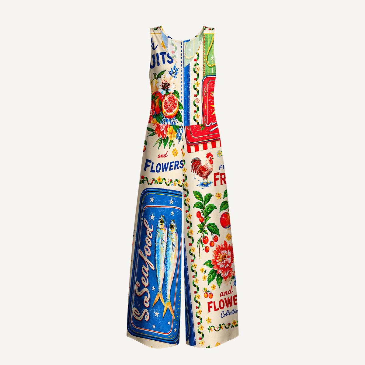 Fruits, Flowers & Fish Feast Jumpsuit with Pockets for Women