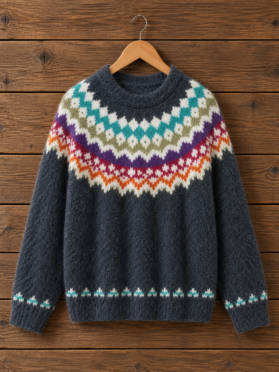 Colorful Nordic-Inspired Yoke Cozy Crewneck Sweater