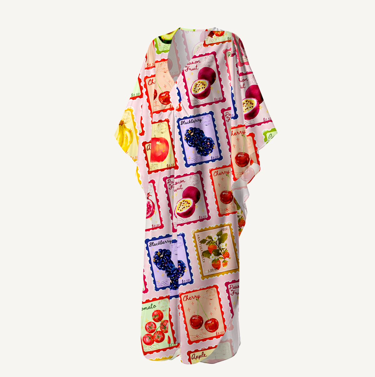Summer Fruits Stamp Kimono Sleeve Kaftan Dress