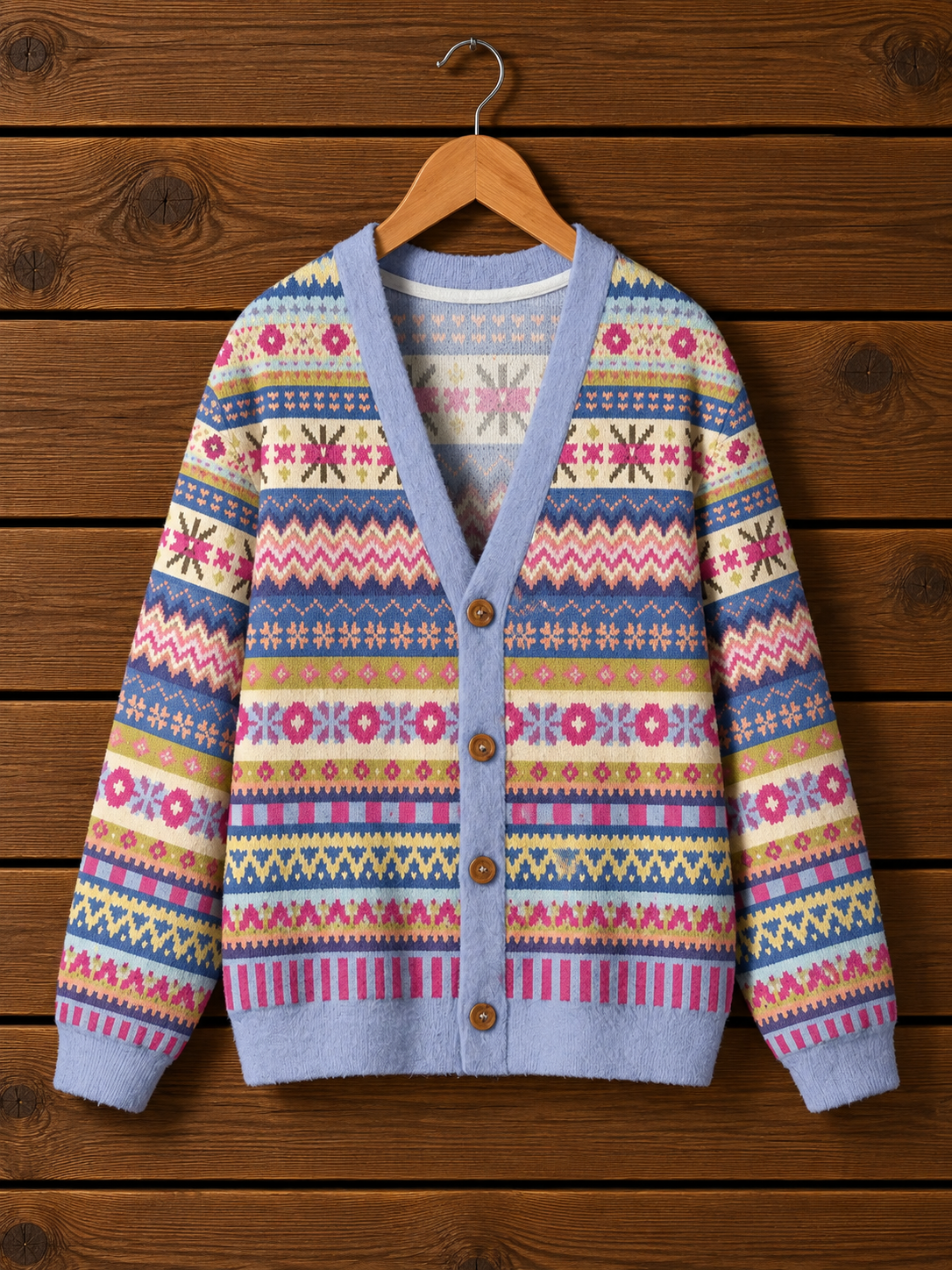 Soft Nordic Floral Geometric Stripe Cardigan Sweaters