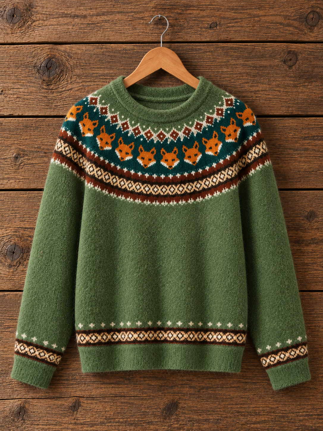 Forest Fox Floral Fuzzy Crewneck Sweater
