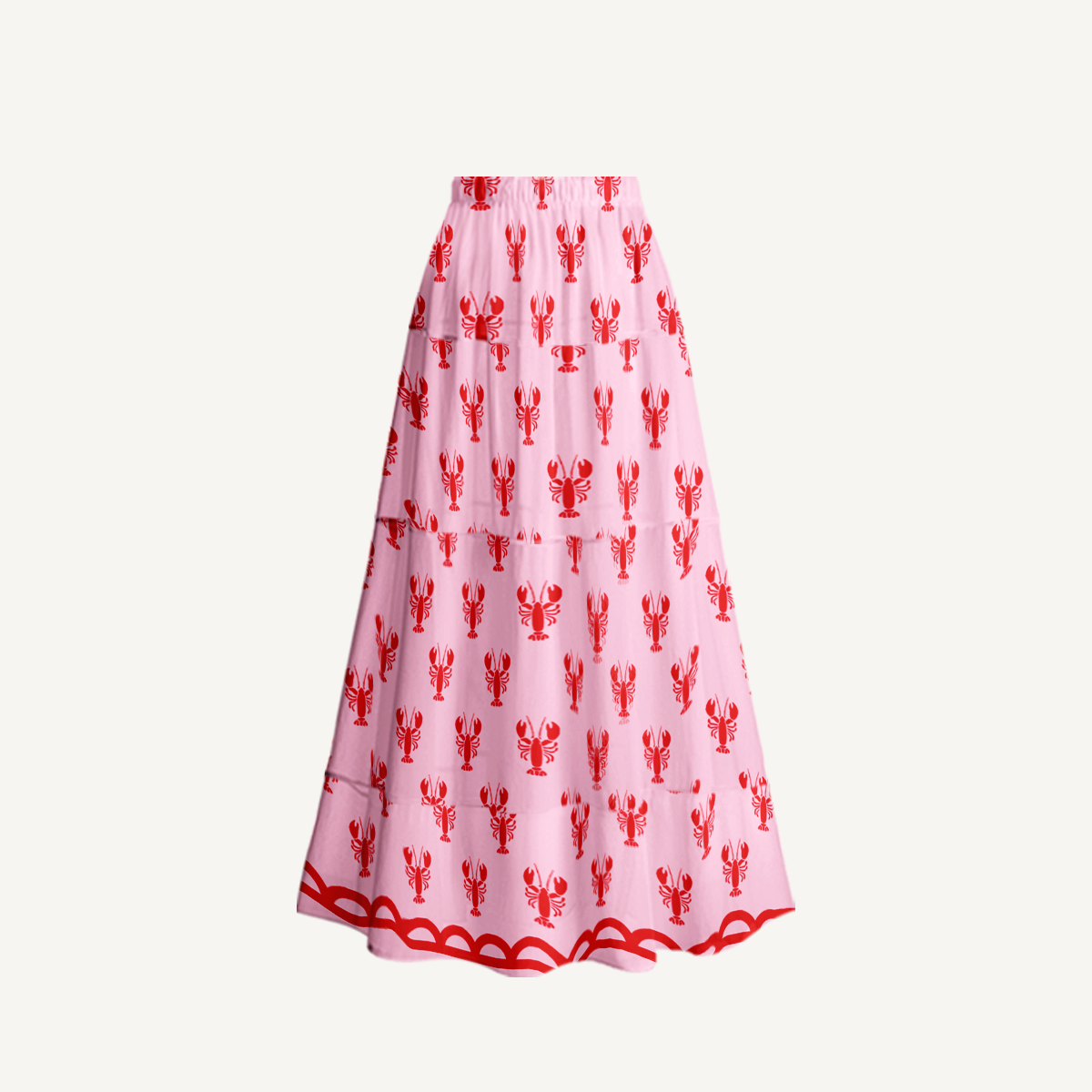 Pink Lobster Ruffled V Neck One Piece Swimsuit and Matching Midi Skirt Set
