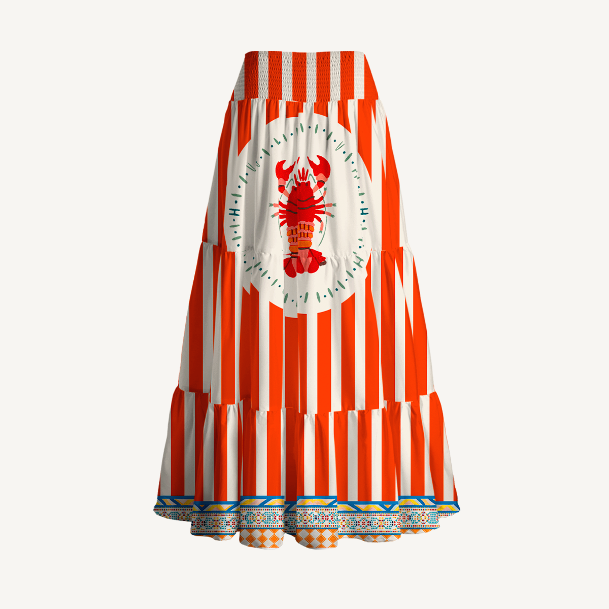 Tropical Lobster Patchwork Maxi Skirt & Strapless Dress  