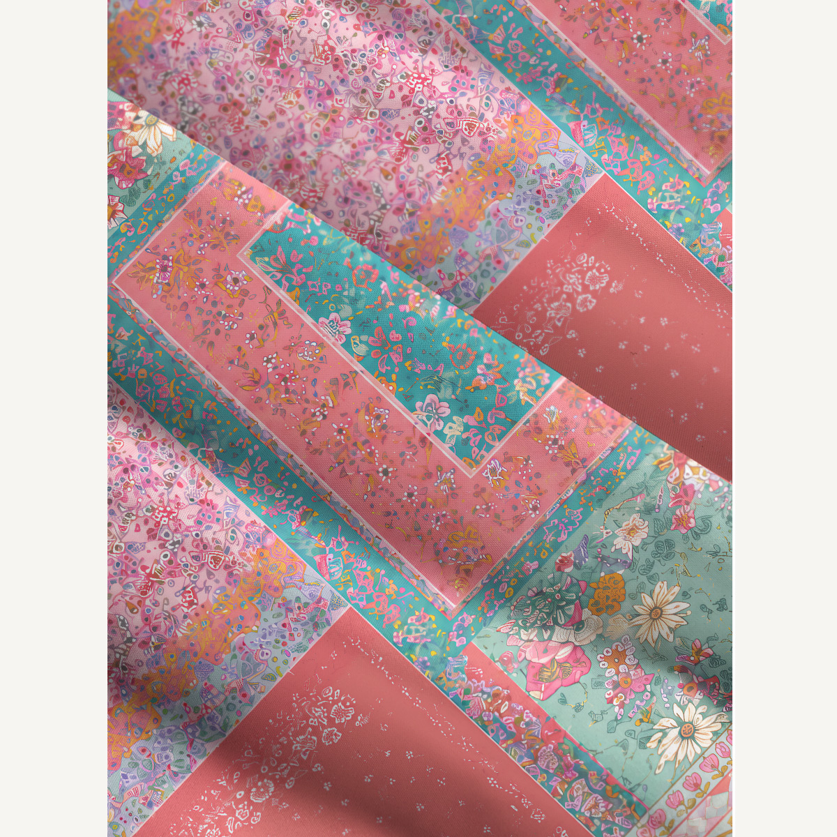 Coral Patchwork Garden Adjustable Strap Maxi Dress With Pockets