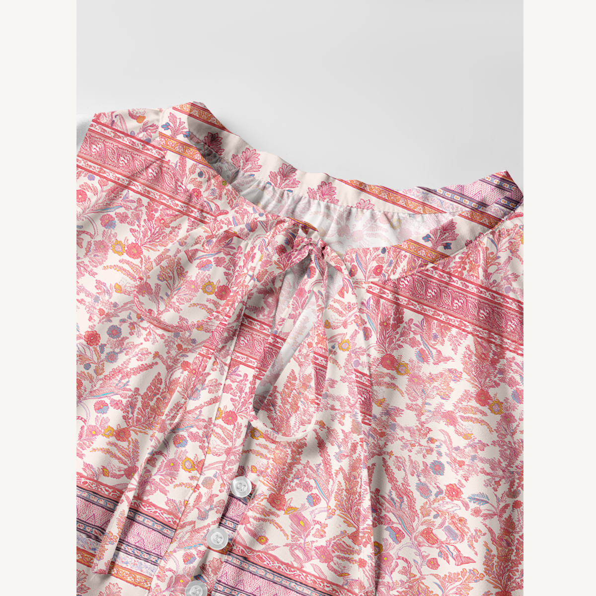 Rosewood Vintage Garden Tie‑Neck Vacation Mini Dress 