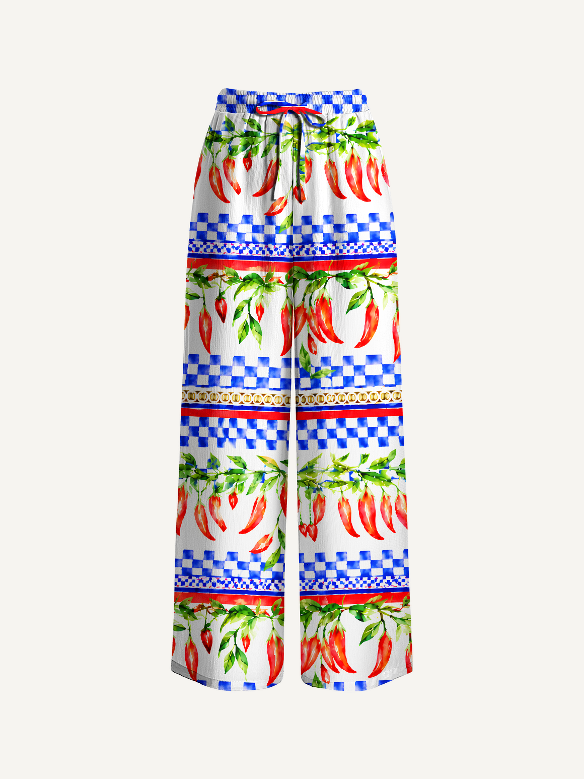Chili Vines and Checkered Stripes Summer Trousers