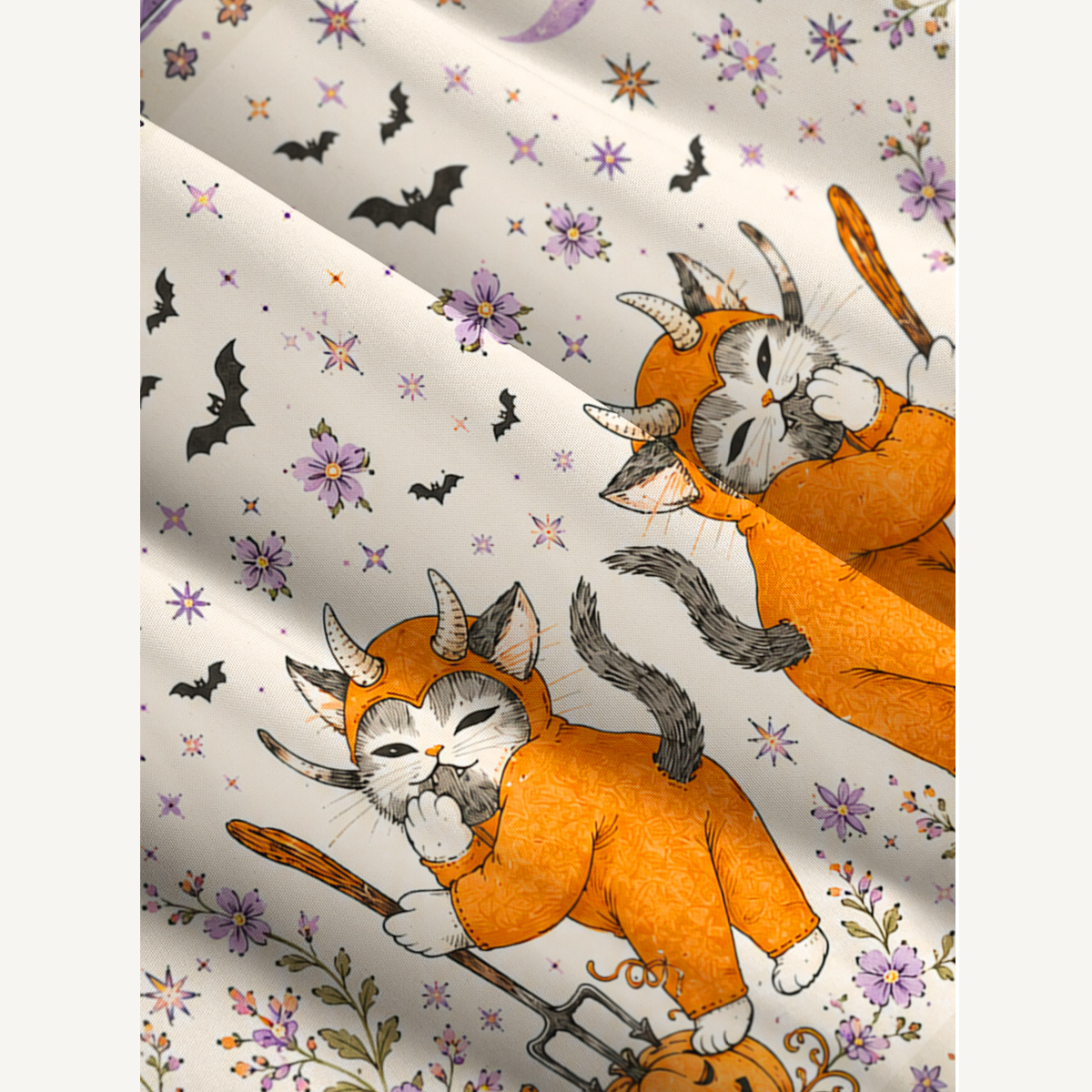 Halloween Cat Pumpkin Moon Floral Strap Maxi Dress With Pockets