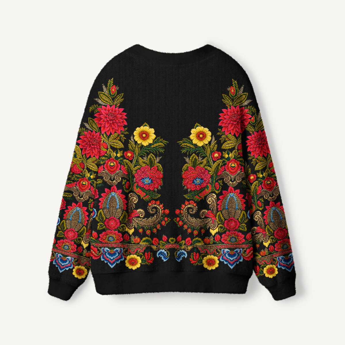 Ornate Folk Floral Border Cardigan Sweaters