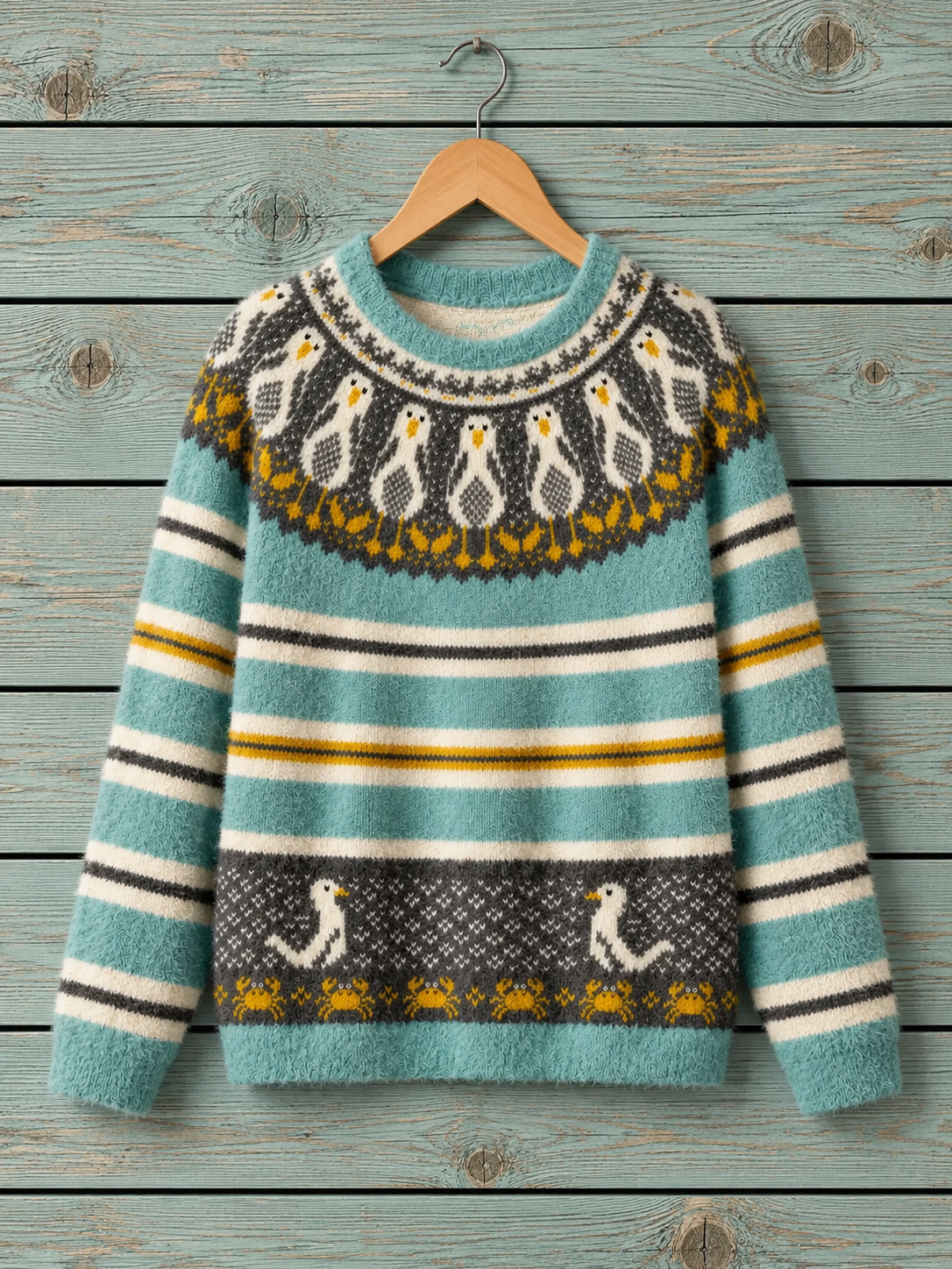 Coastal Seagull & Crab Crewneck Sweater