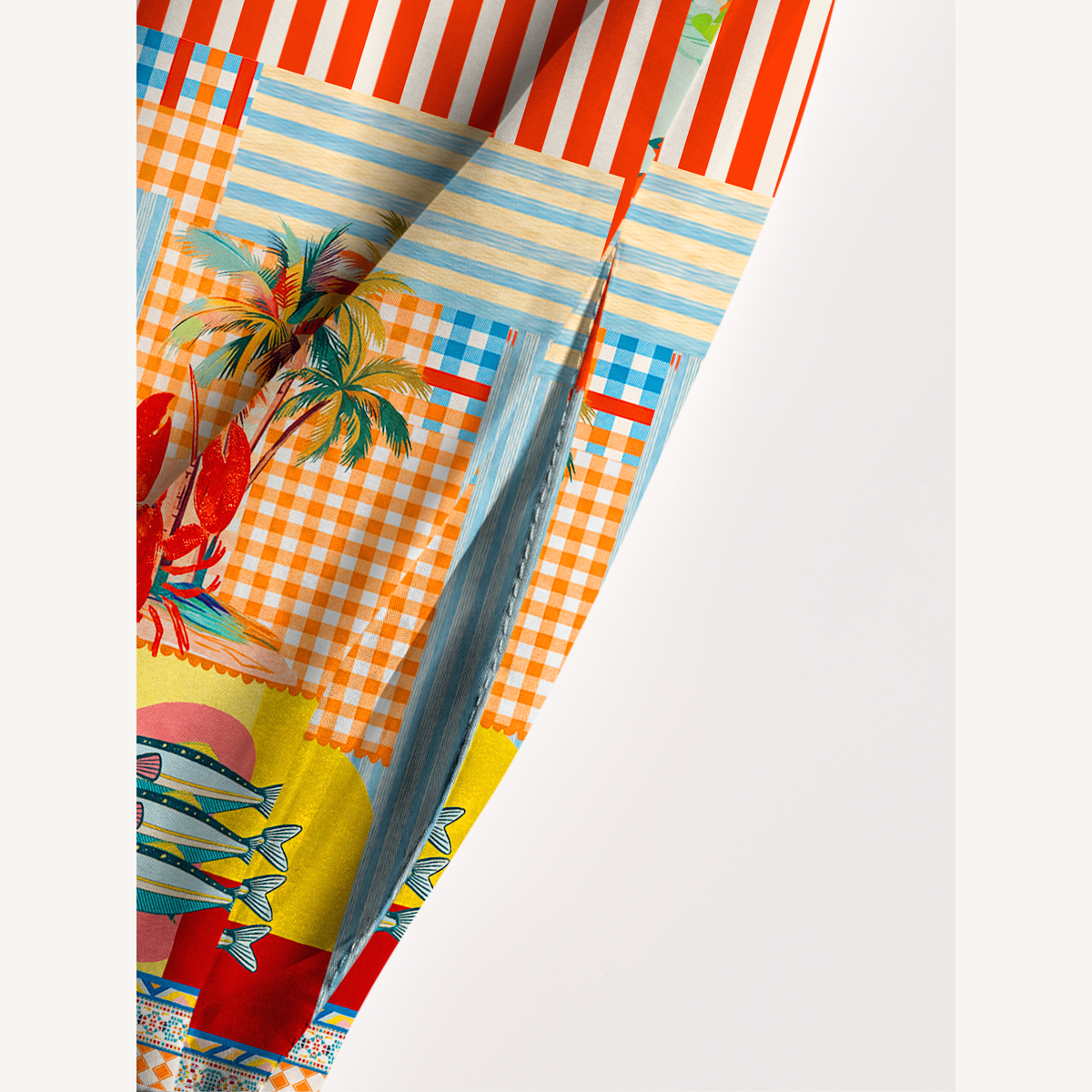 Tropical Lobster Patchwork Wide Straps Maxi Dress With Pockets
