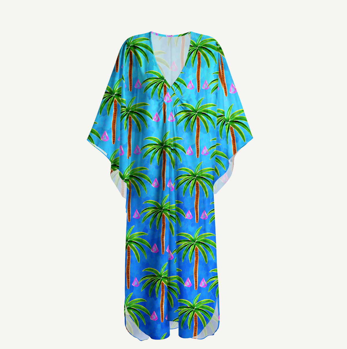 Mosaic Palm Tree Kimono Sleeve Kaftan Dress