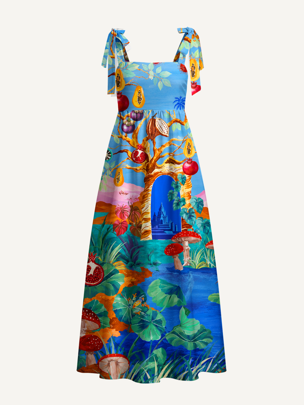 Dreamy Tropical Wonderland Bow Strap Maxi Dress