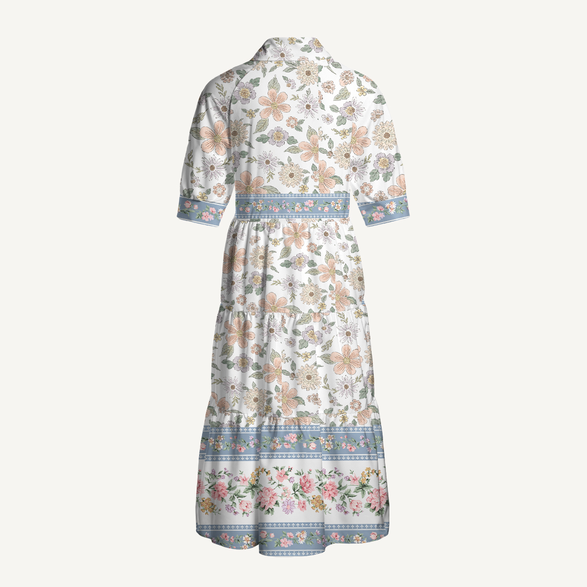 Sweet Flower Elbow-Length Sleeve Midi Dress For Women