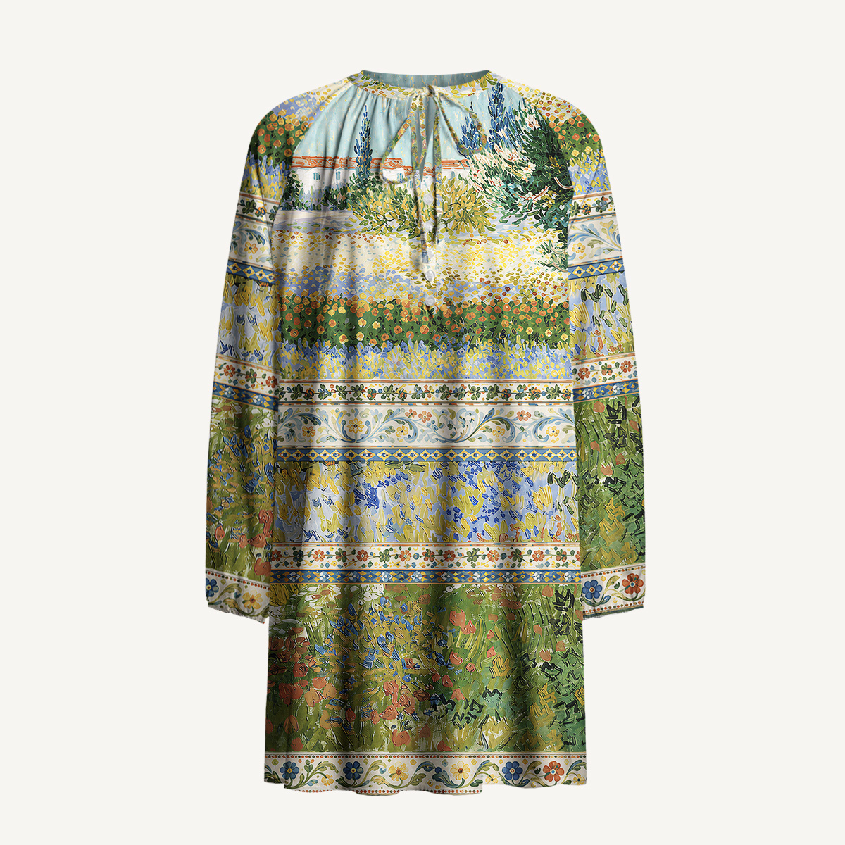 Van Gogh Garden with Flowers Long Sleeve Mini Dress For Women