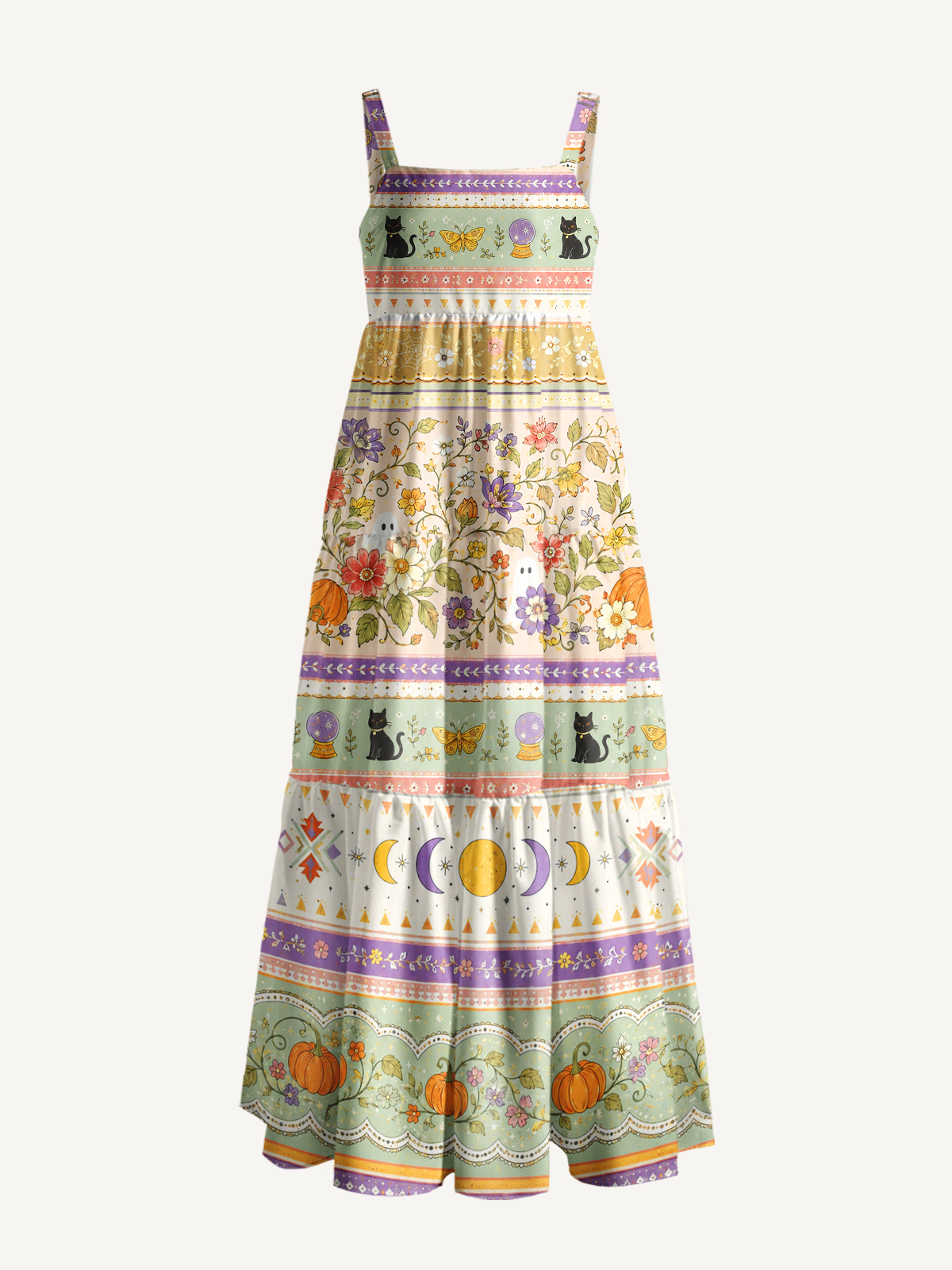 Boho Spooky Stripes Strap Maxi Dress With Pockets