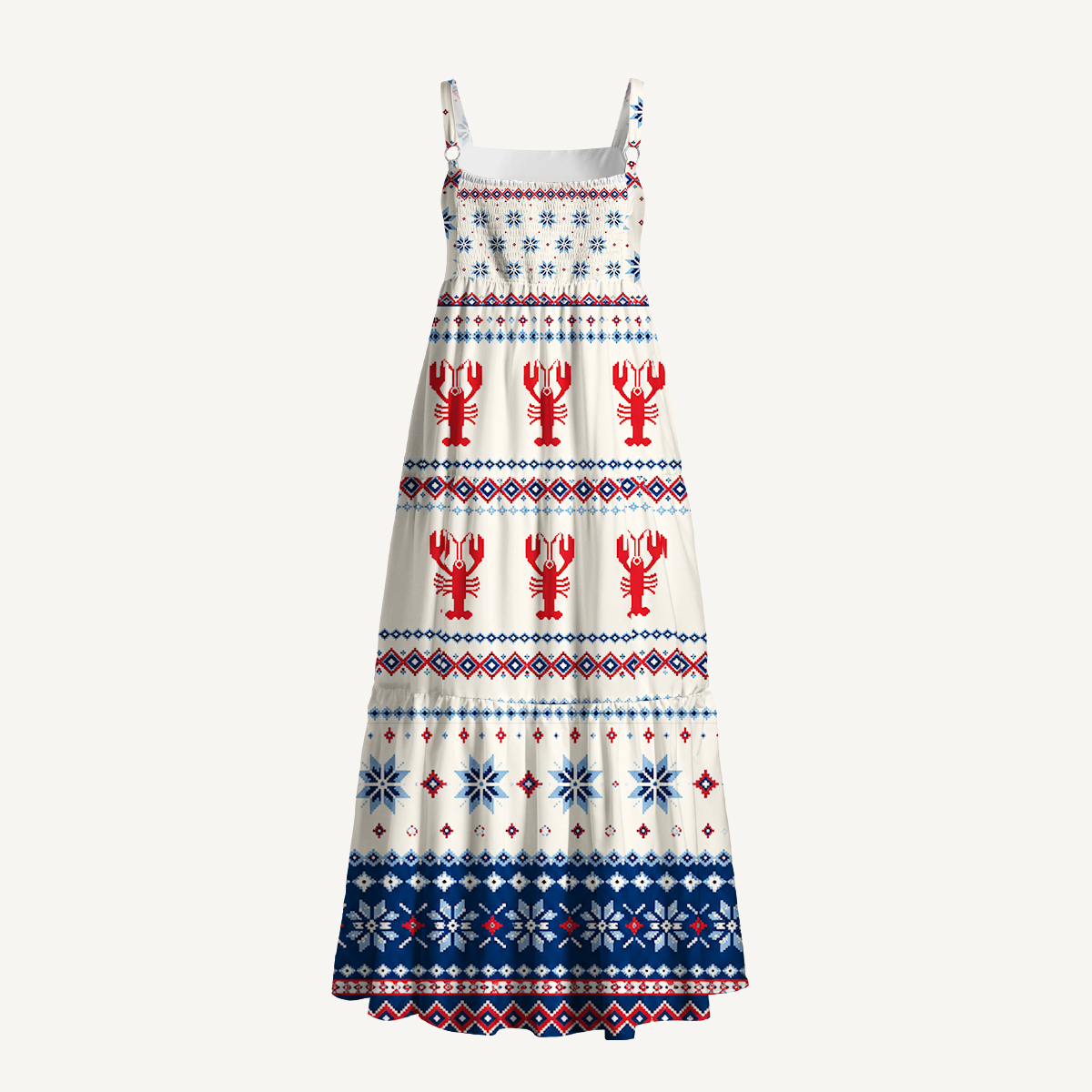 Lobster Fair Isle Print Strap Maxi Dress With Pockets