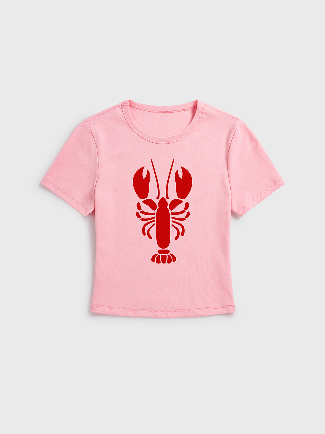 Pink Lobster Print Crew Neck Cotton Tee