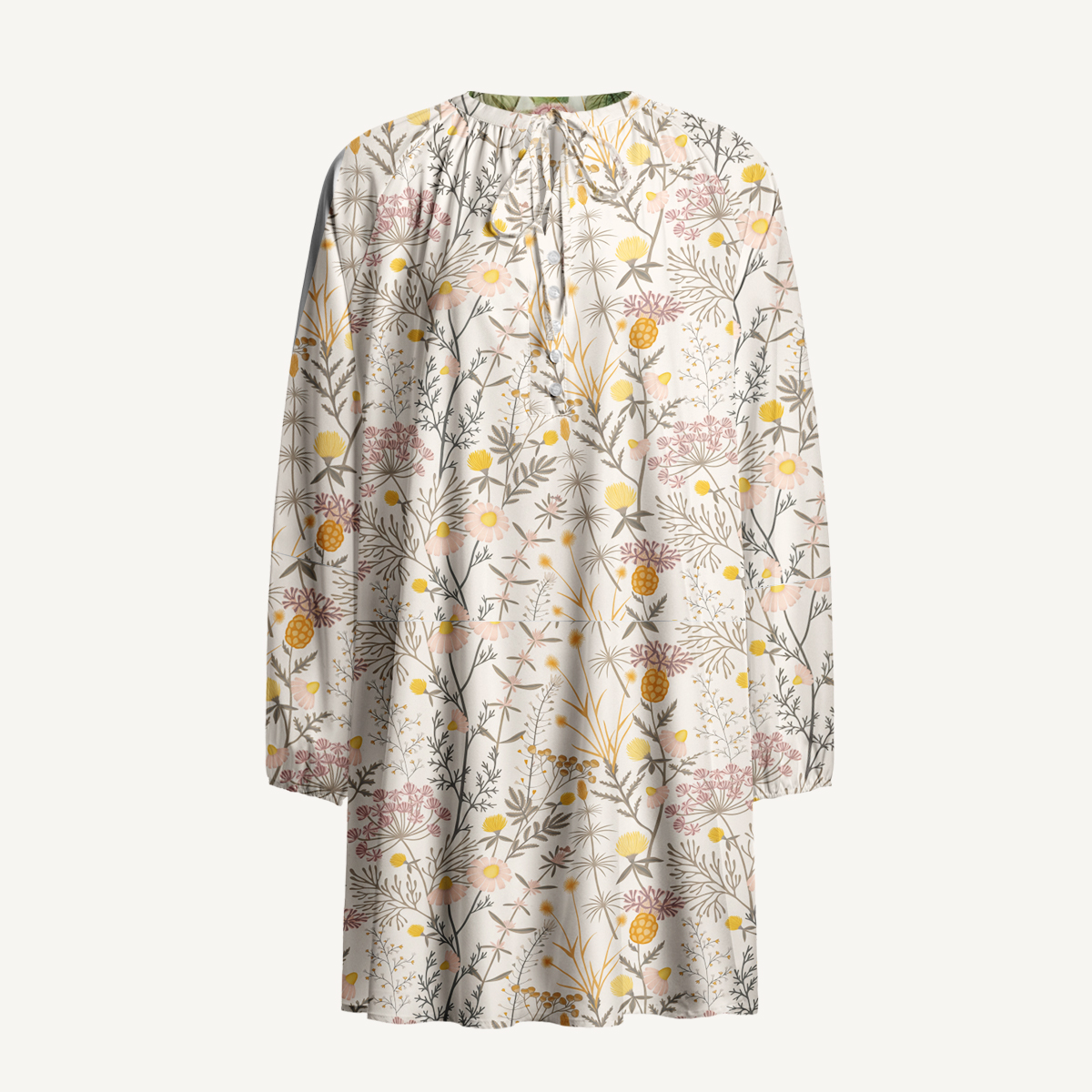 Yellow Wildflower Meadow Print Long Sleeve Mini Dress
