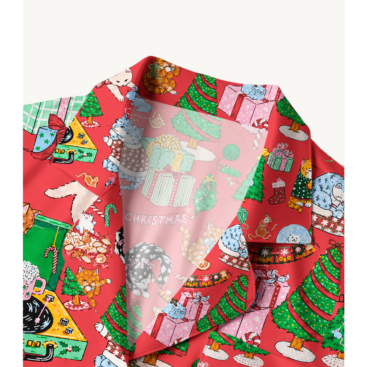 Festive Cats & Christmas Trees Long Sleeves Pajama Sets
