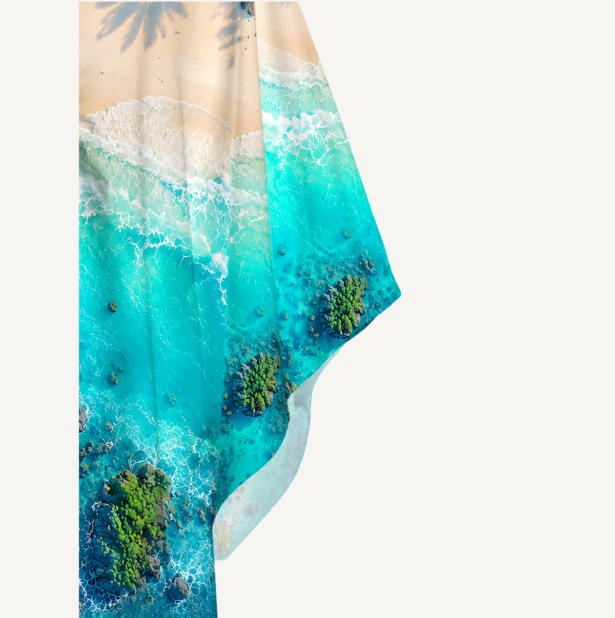 Turquoise Reef and Palm Shadows Kimono Sleeve Kaftan Dress