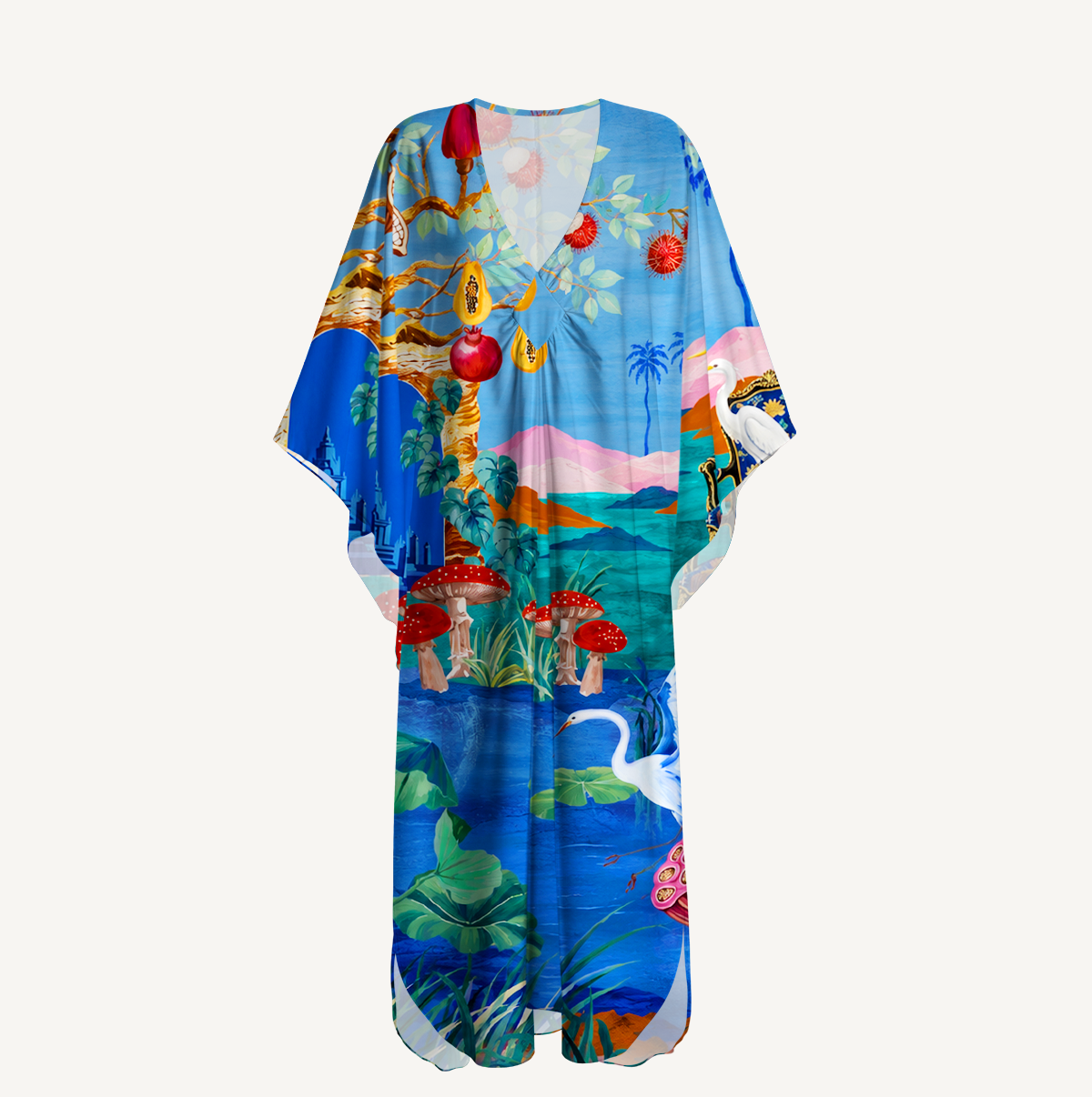 Dreamy Tropical Wonderland Kimono Sleeve Kaftan Dress