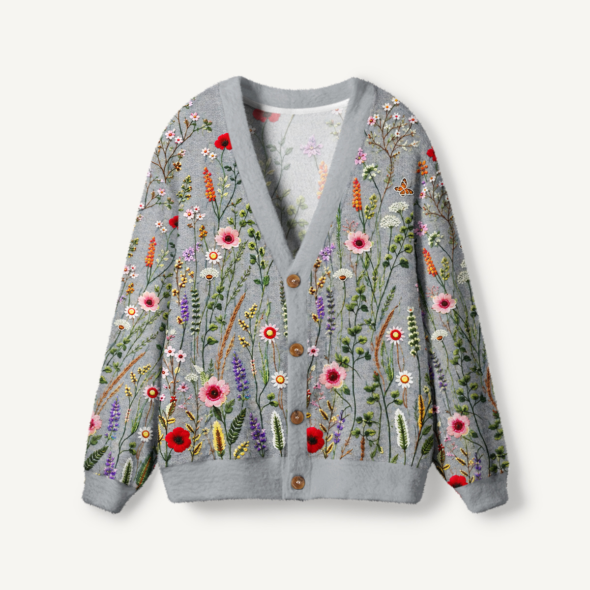 Cottage Garden Wildflower & Butterfly Cardigan Sweaters