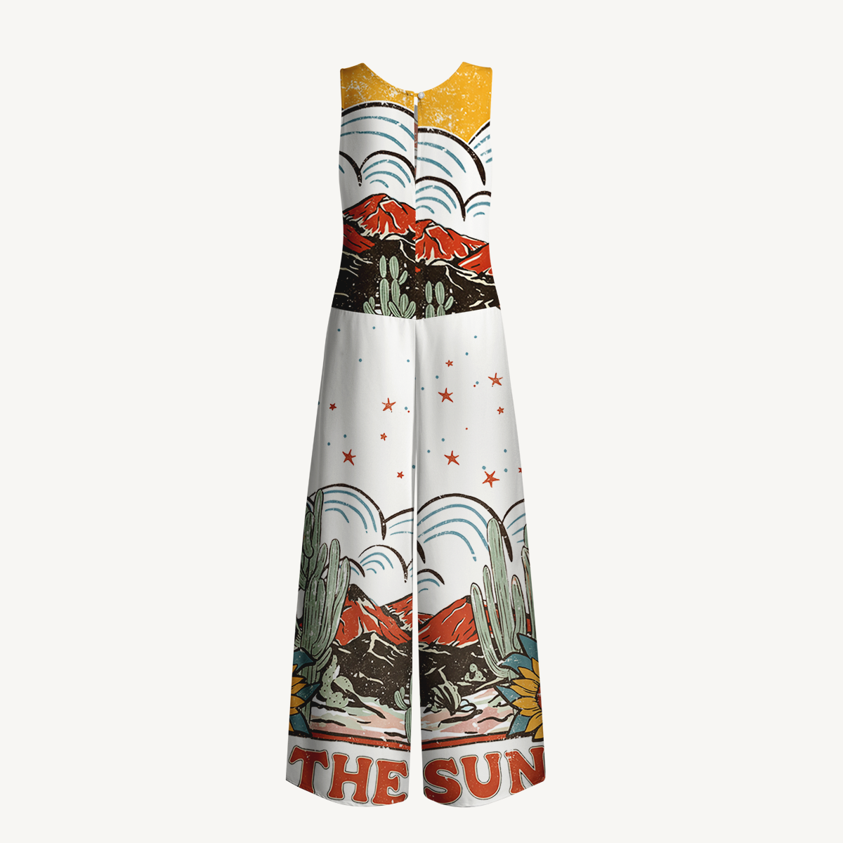 Western Sun & Cact Jumpsuit with Pockets for Women