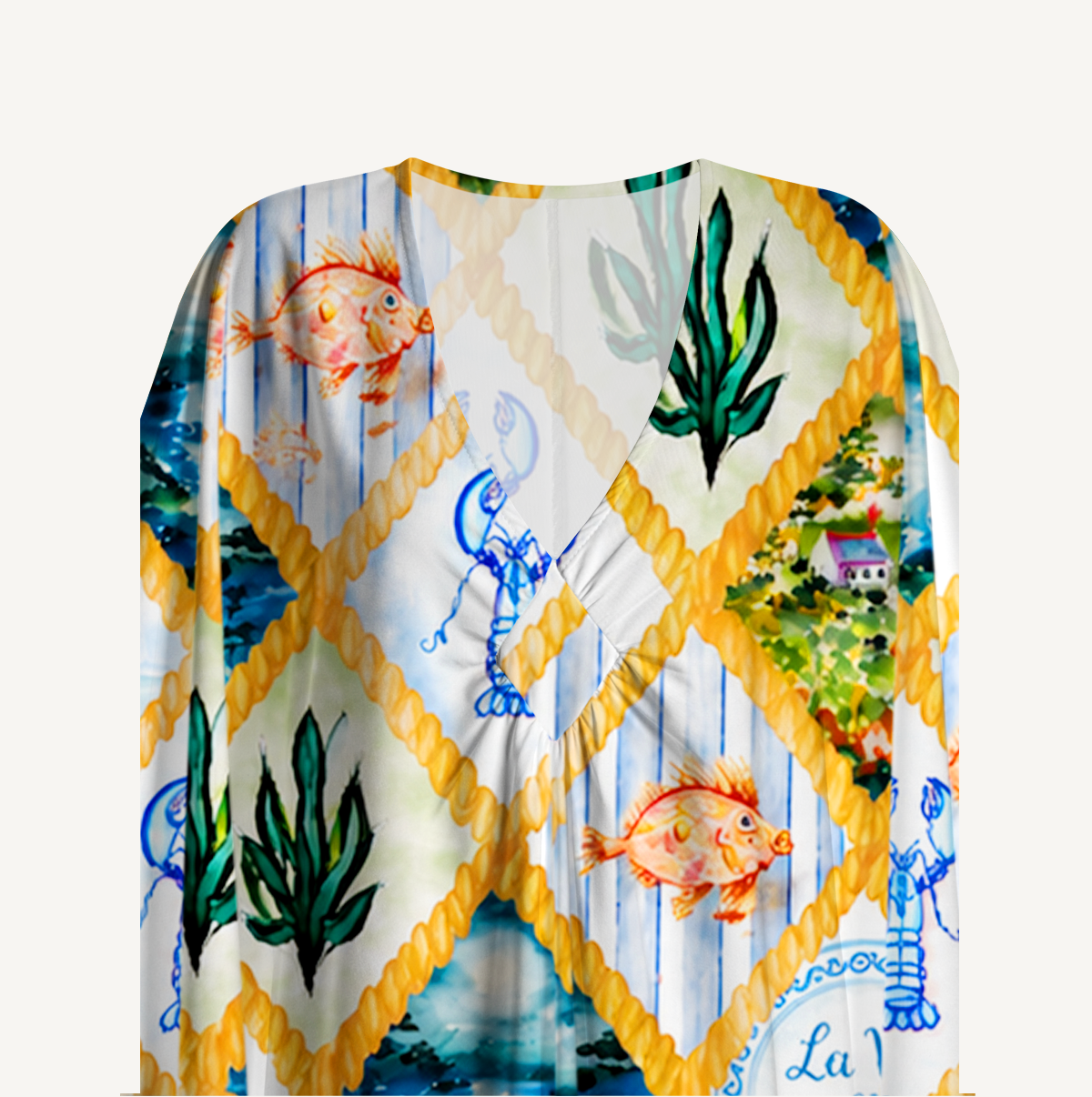 Coastal Patchwork Kimono Sleeve Kaftan Dress