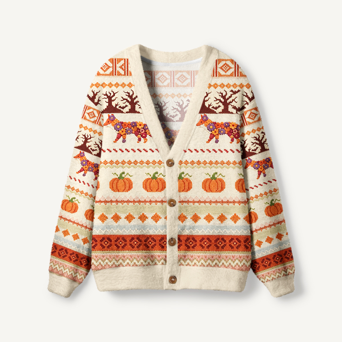 Autumn Pumpkin Fox Print Halloween Cardigan Sweaters