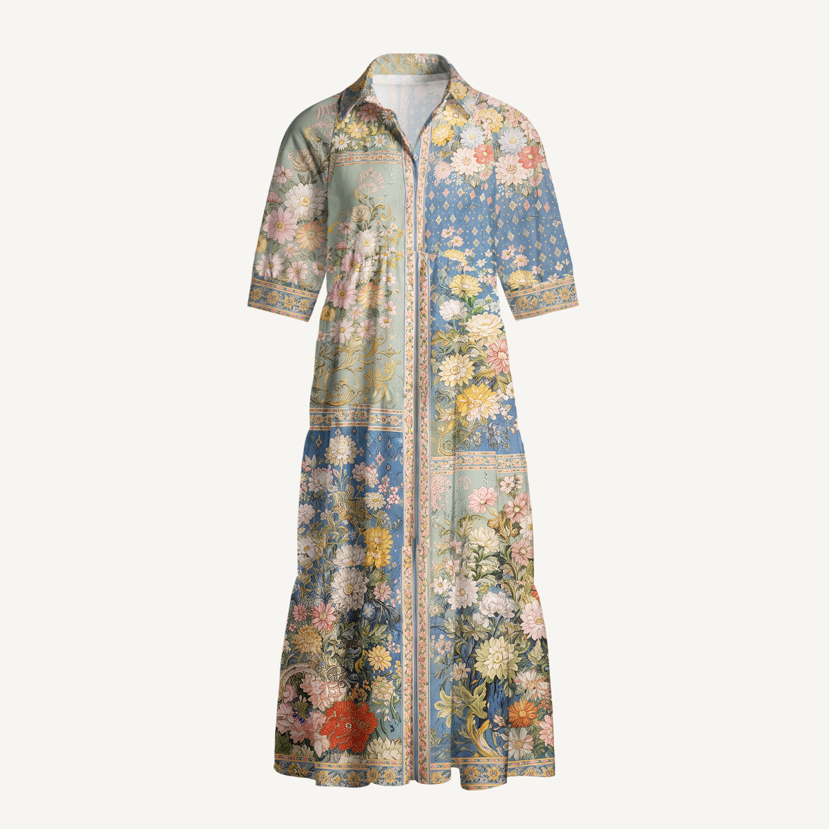 Van Gogh Bouquet of Flowers in a Vase Elbow-Length Sleeve Midi Dress