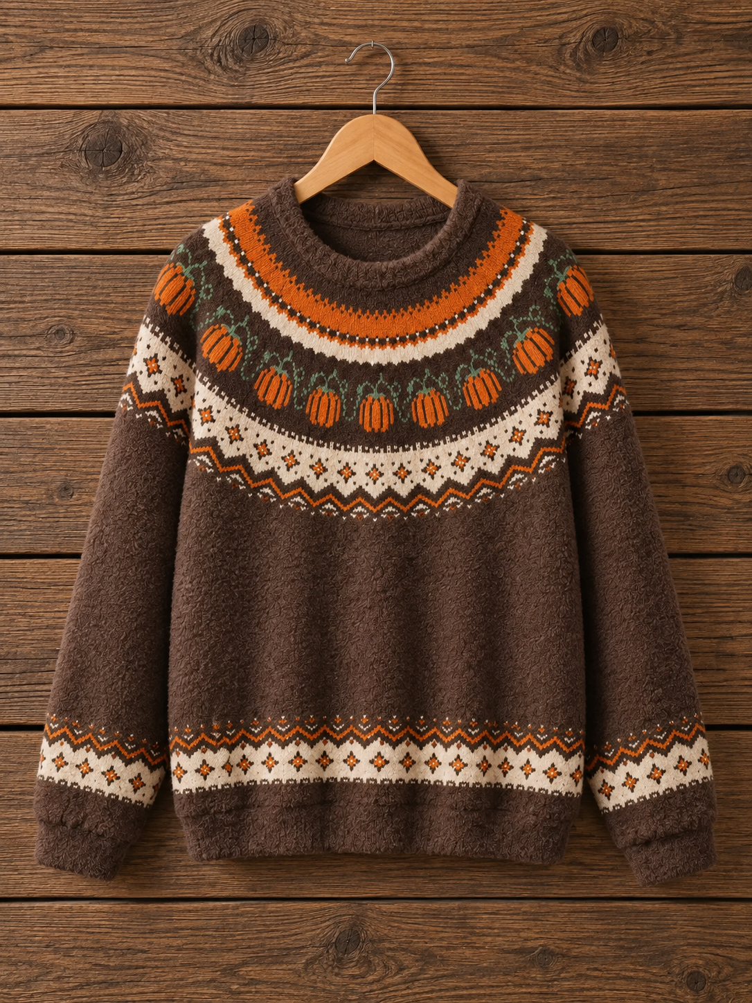 Pumpkin Harvest Fuzzy Crewneck Sweater