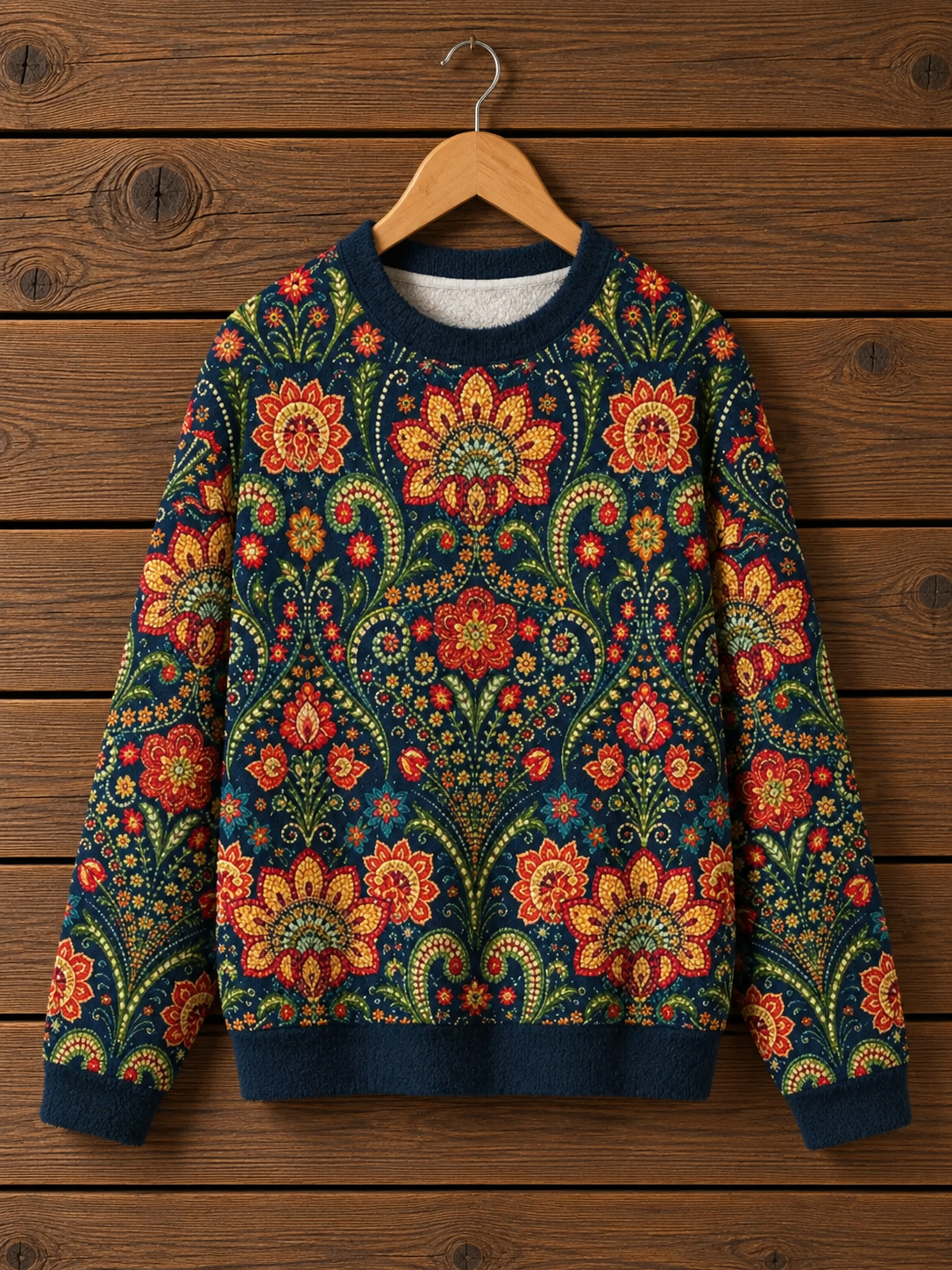 Vintage Folk Floral & Paisley Crewneck Sweater