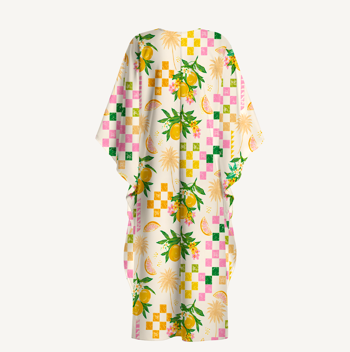 Citrus Breeze Kimono Sleeve Kaftan Dress