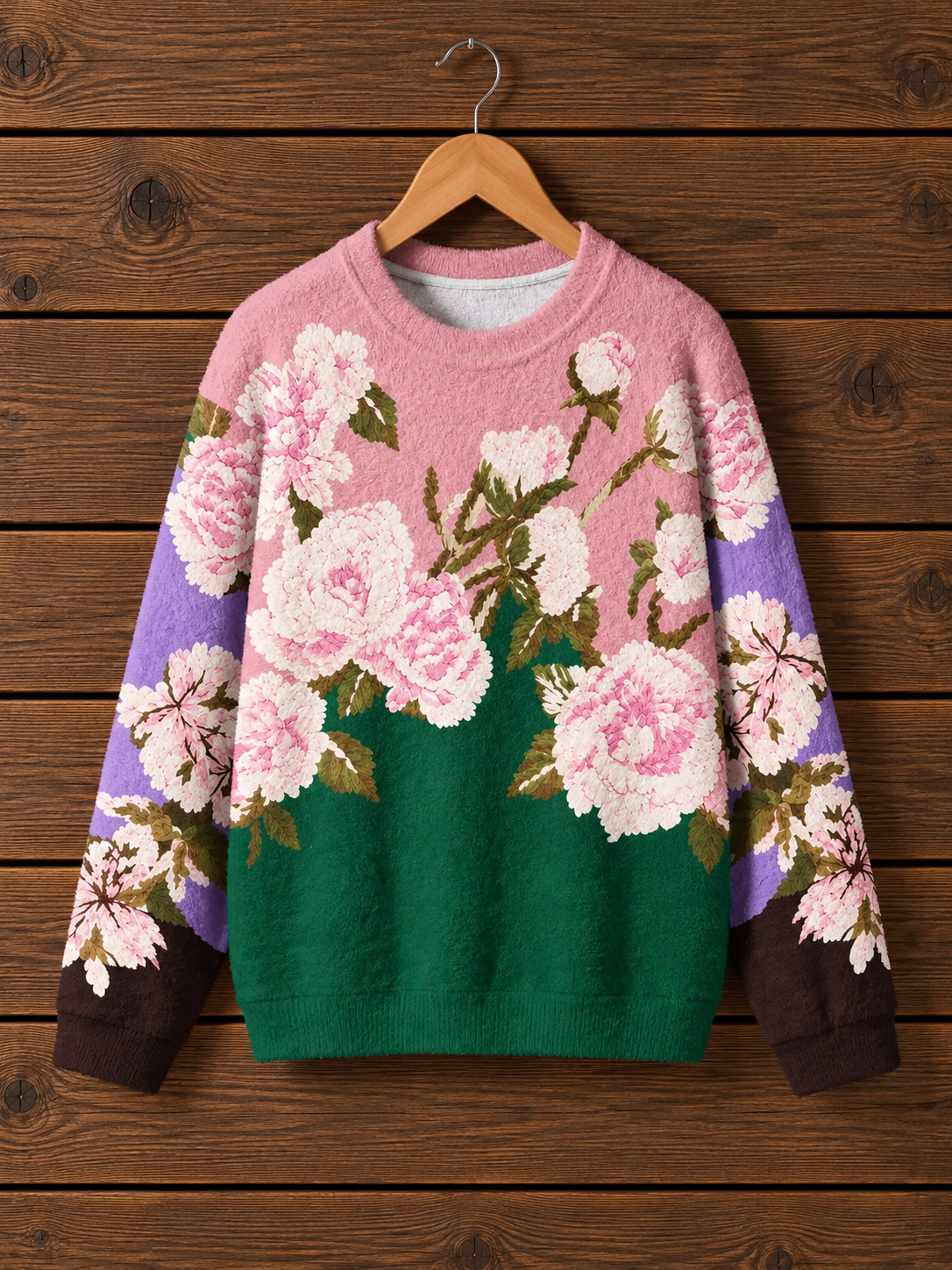 Blush Peony Garden Colorblock Crewneck Sweater