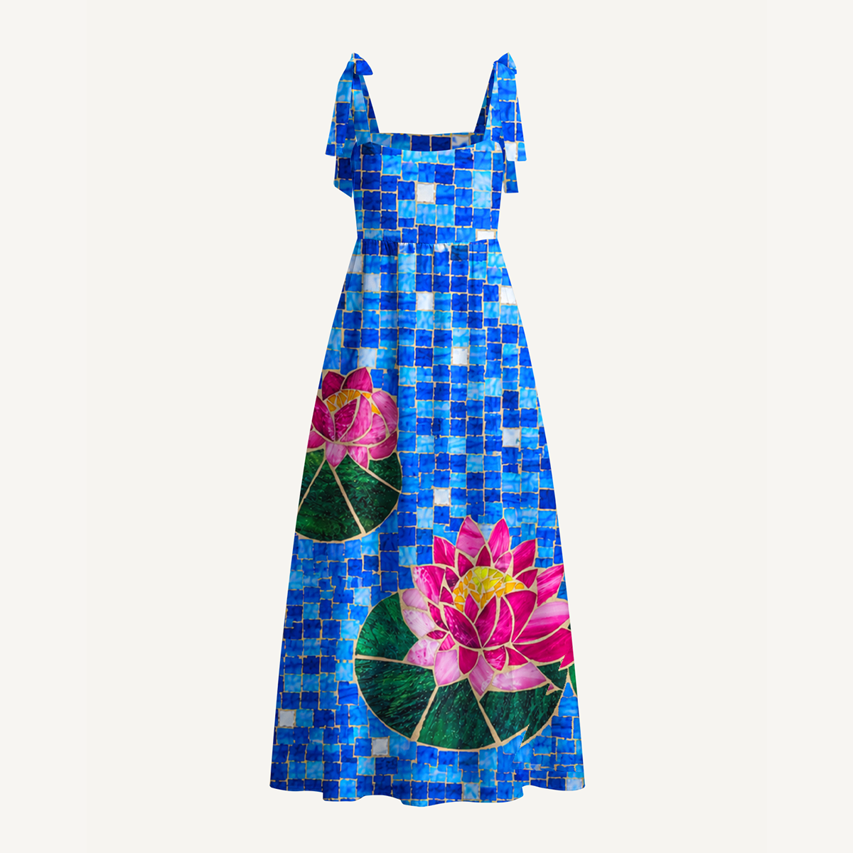 Mosaic Glass Lotus Bow Strap Maxi Dress